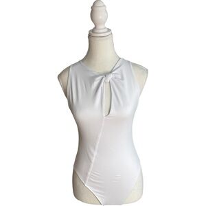 Zara Front Knot Cutout Bodysuit White